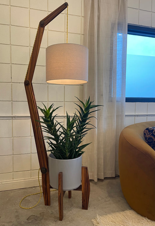 Zebrawood floor lamp with planter