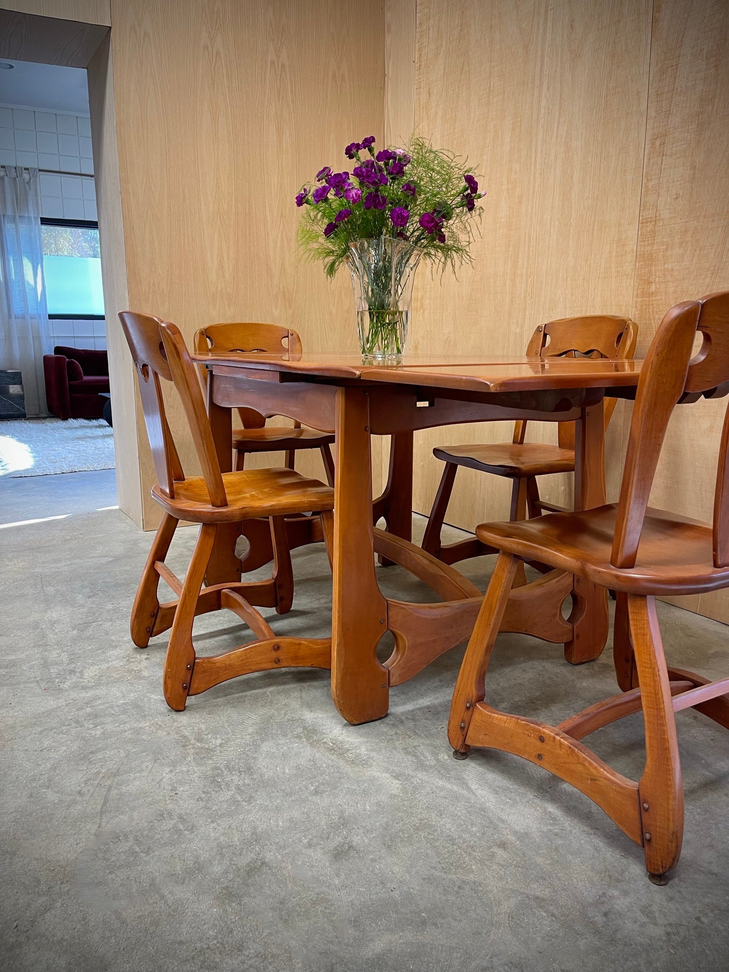 sculptural wood dining set