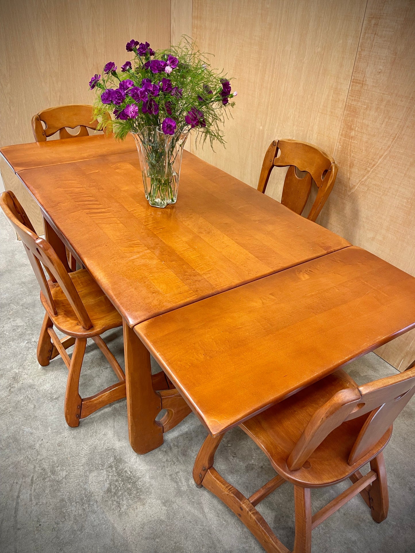 sculptural wood dining set